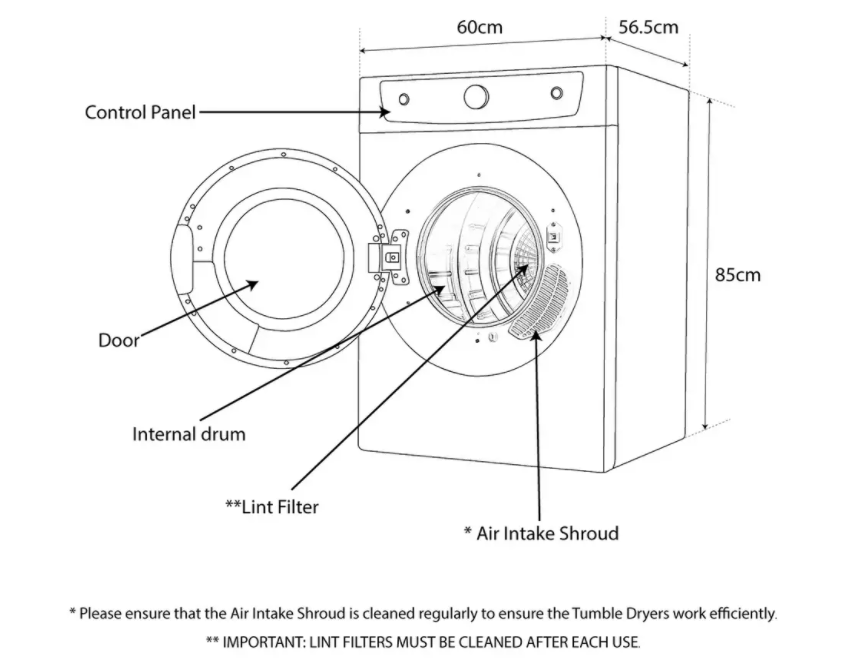 Quiet Mark Bush DHB7VTDW 7KG Vented Tumble Dryer